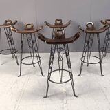 Vintage spanish wrought iron bar stools, 1960s - set of 6
