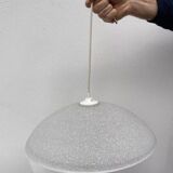1980s speckled glass pendant light, grey and white