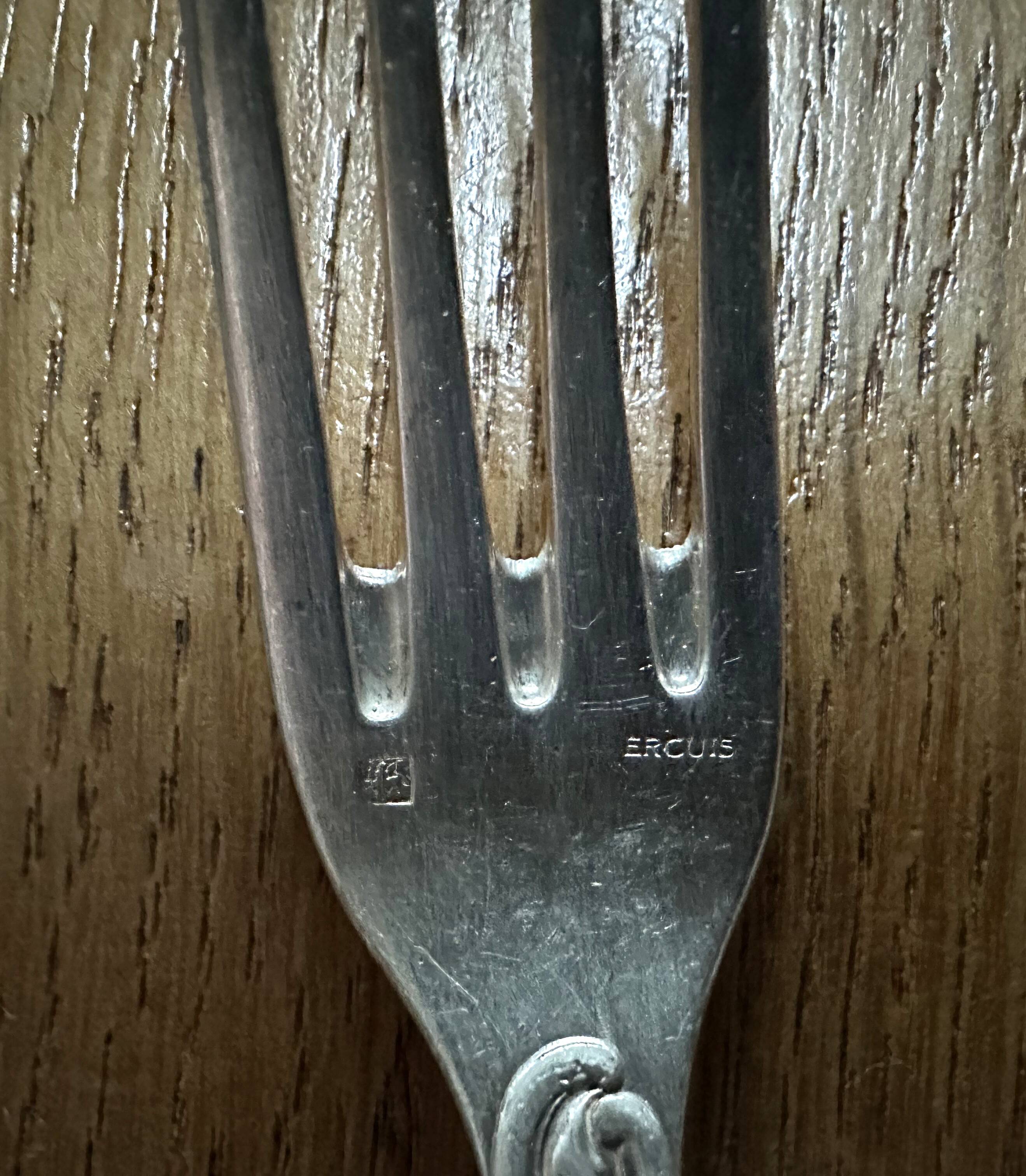 5 silver-plated metal forks with Ercuis hallmark