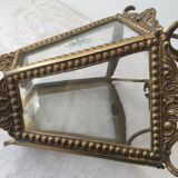 Hanging brass lantern and engraved glass