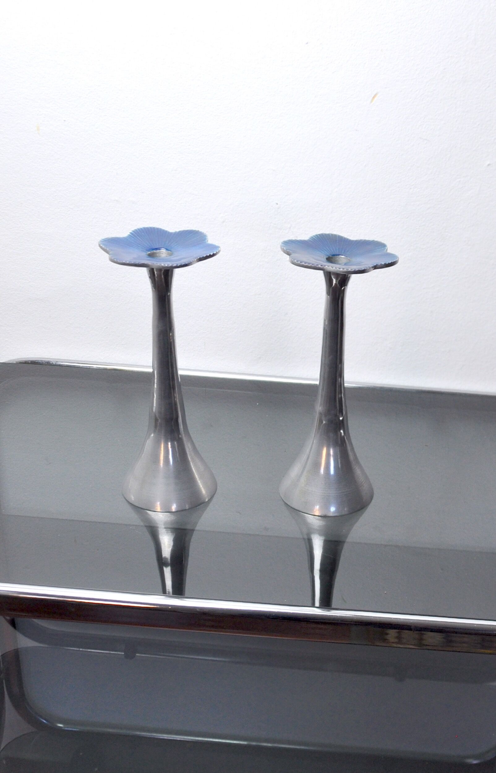 Pair of floral brutalist candlesticks by david marshall, 1980, spain