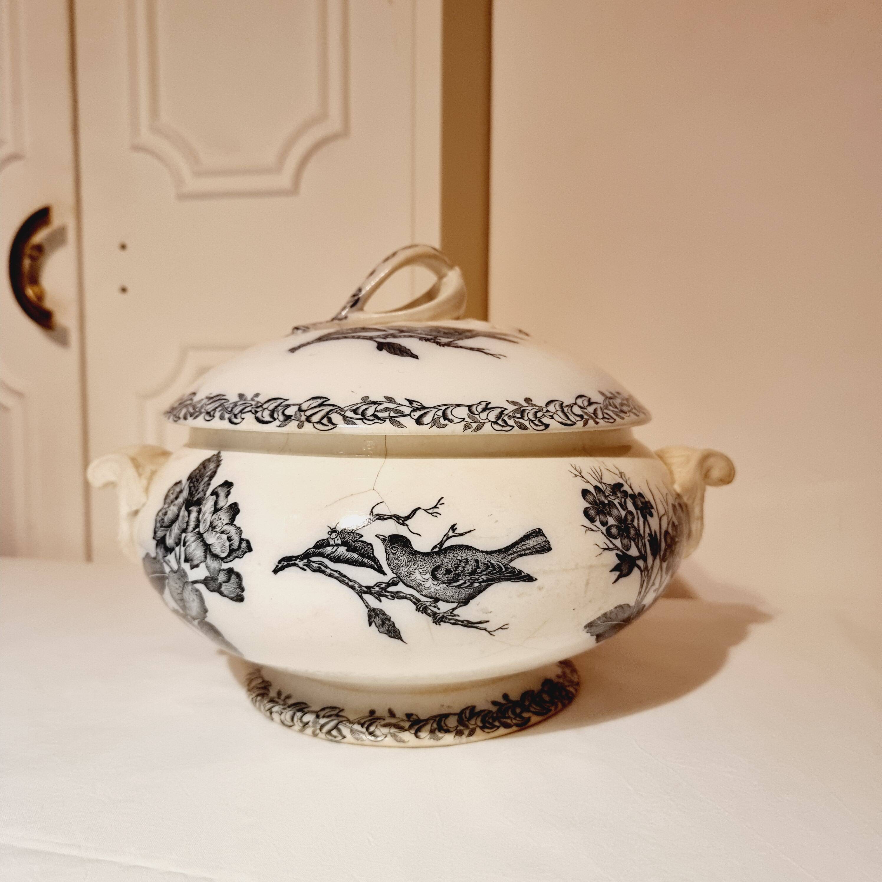 Antique Gien Translucent Porcelain Tureen in Gien Earthenware from 1900