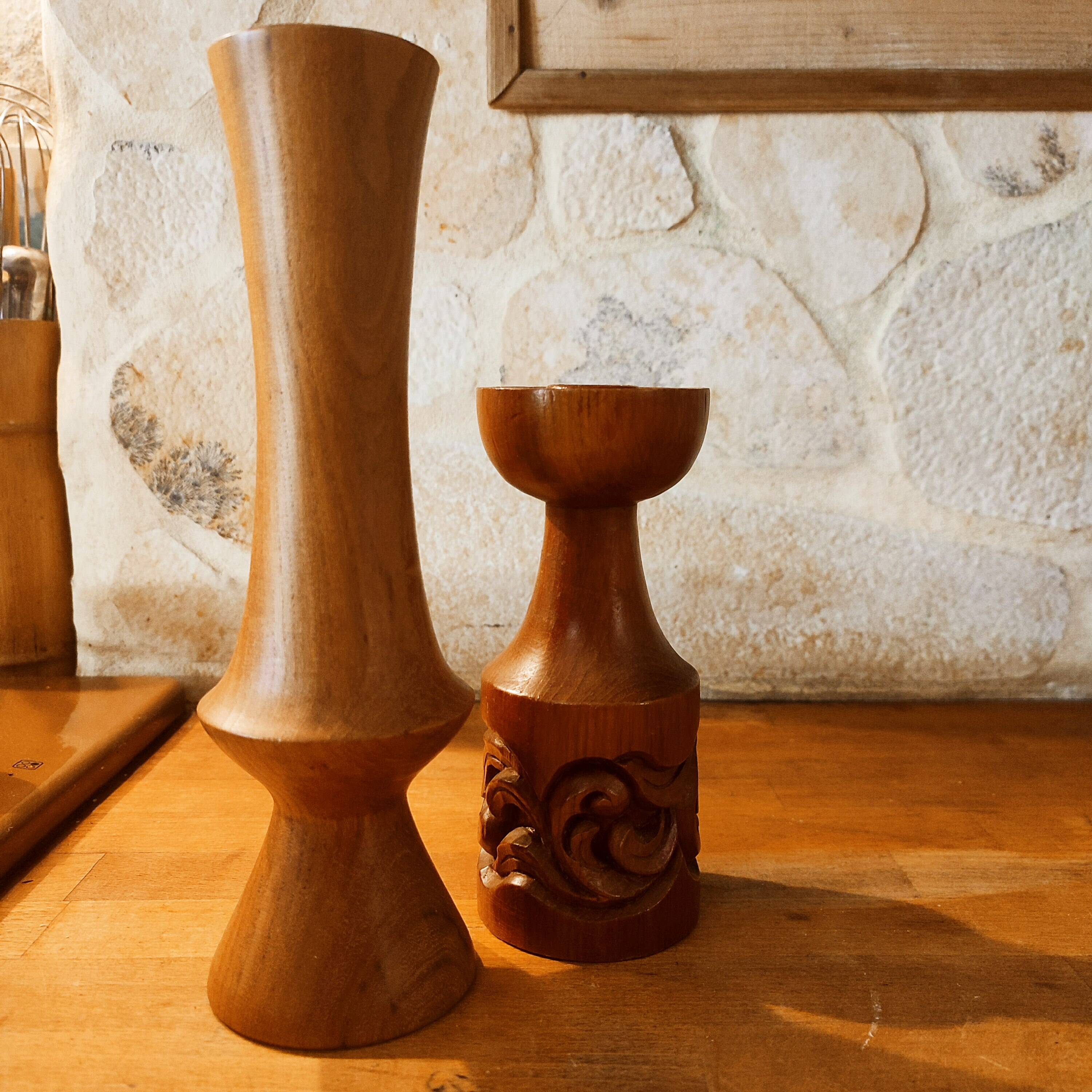 Pair of Scandinavian teak candle holders