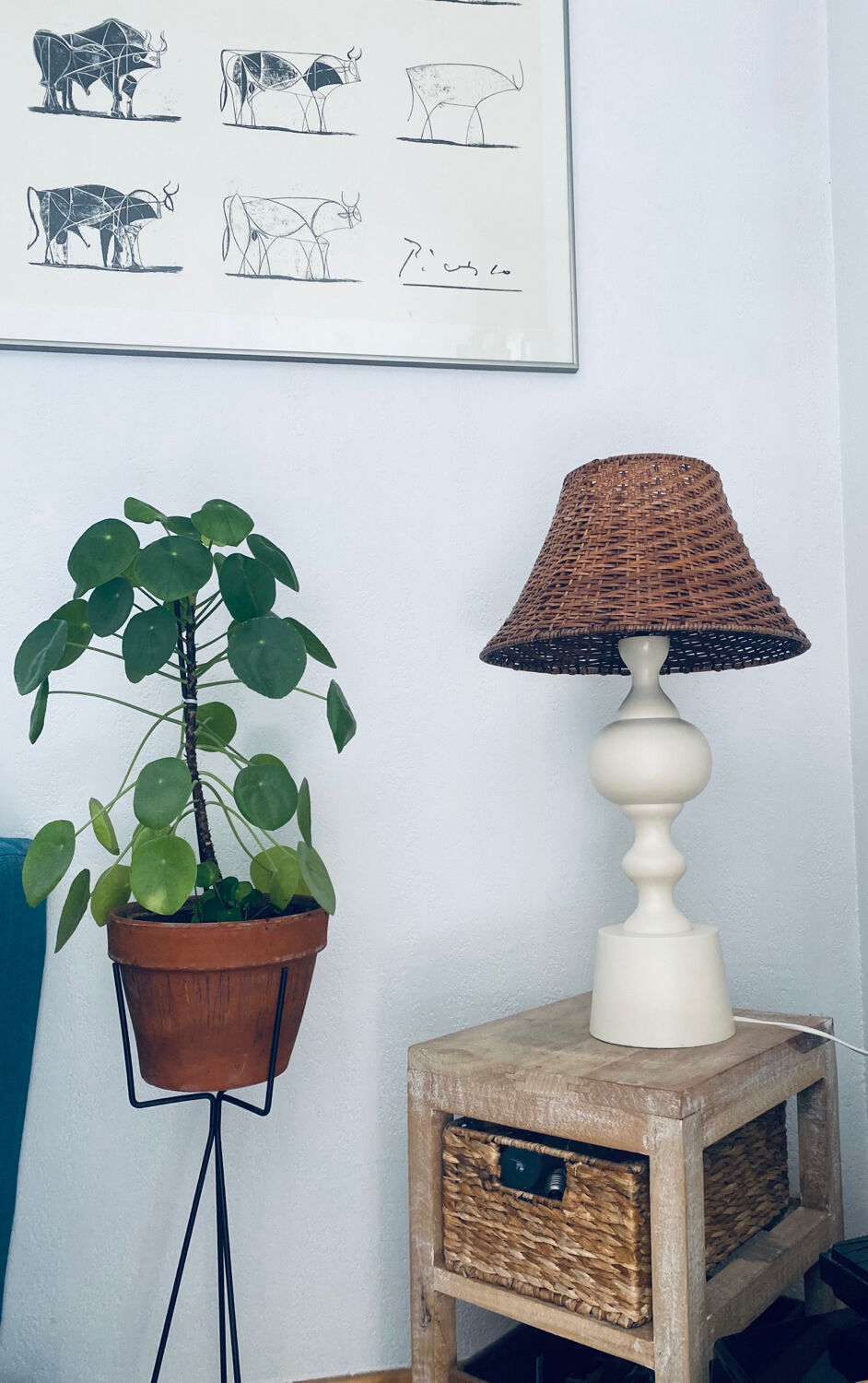 Large turned white wooden lamp