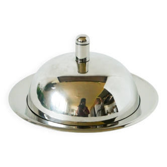 Stainless steel box / butter dish, glass interior, Design, 1970