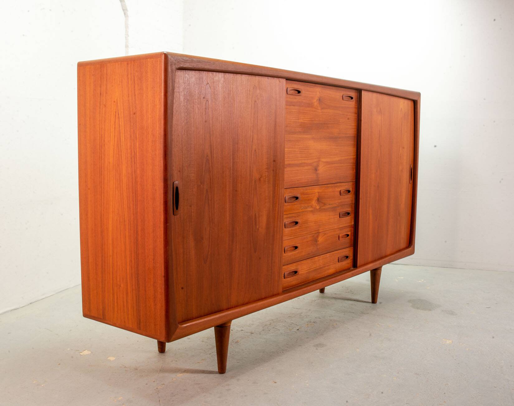 XL HP Hansen Scandinavian Design Teak Wooden Highboard Credenza Denmark 60s