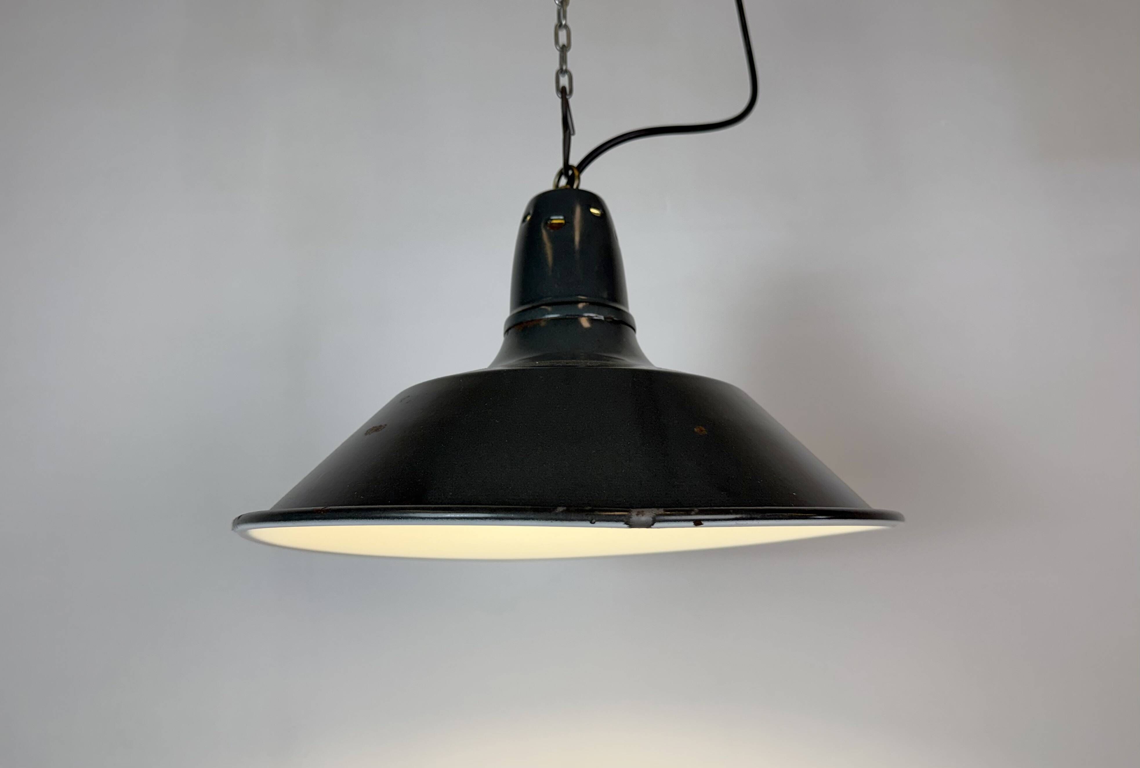 Industrial French Black Enamel Factory Pendant Lamp, 1960s