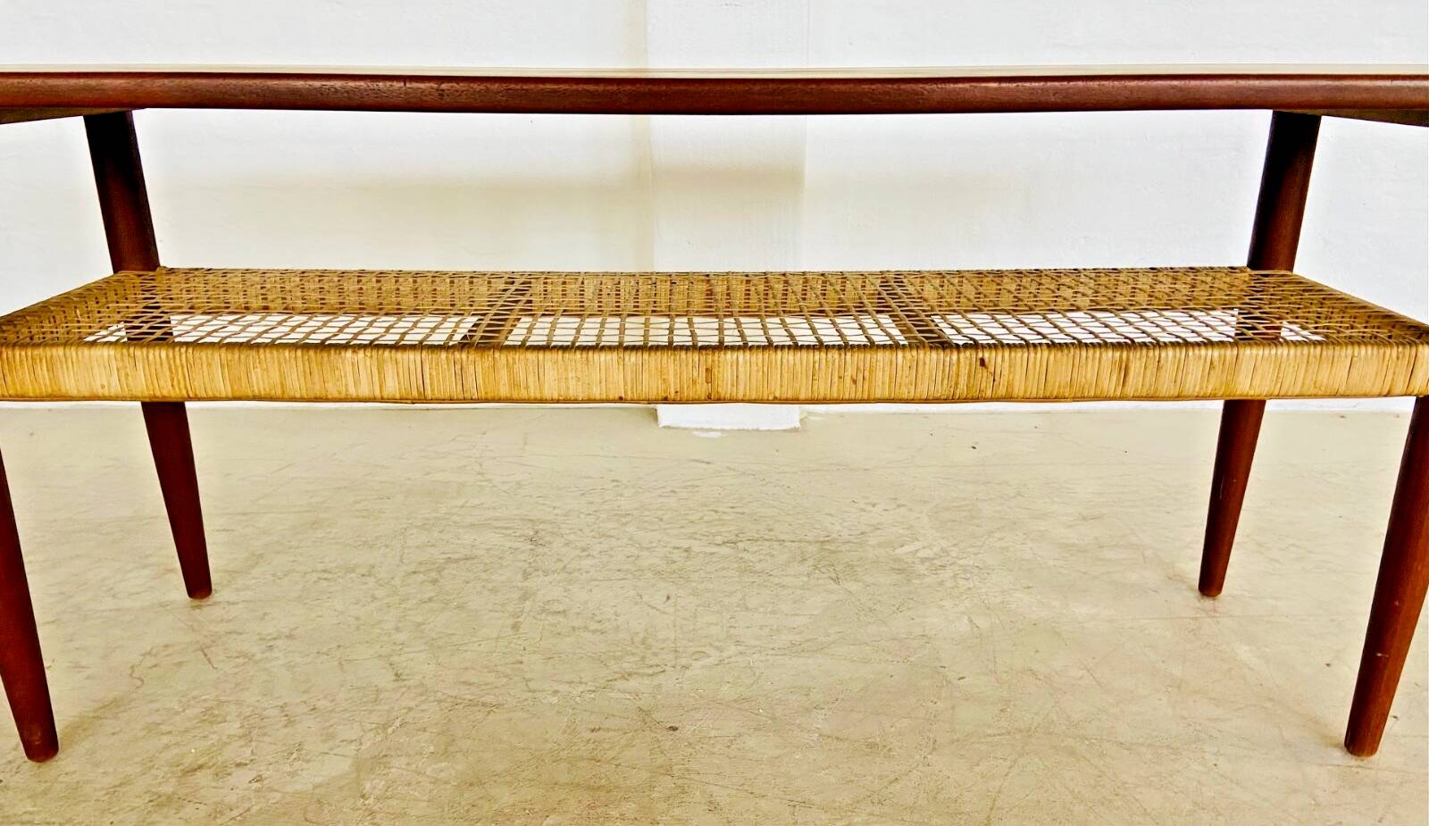 Vintage Danish mid-century teak and rattan coffee table 1960s