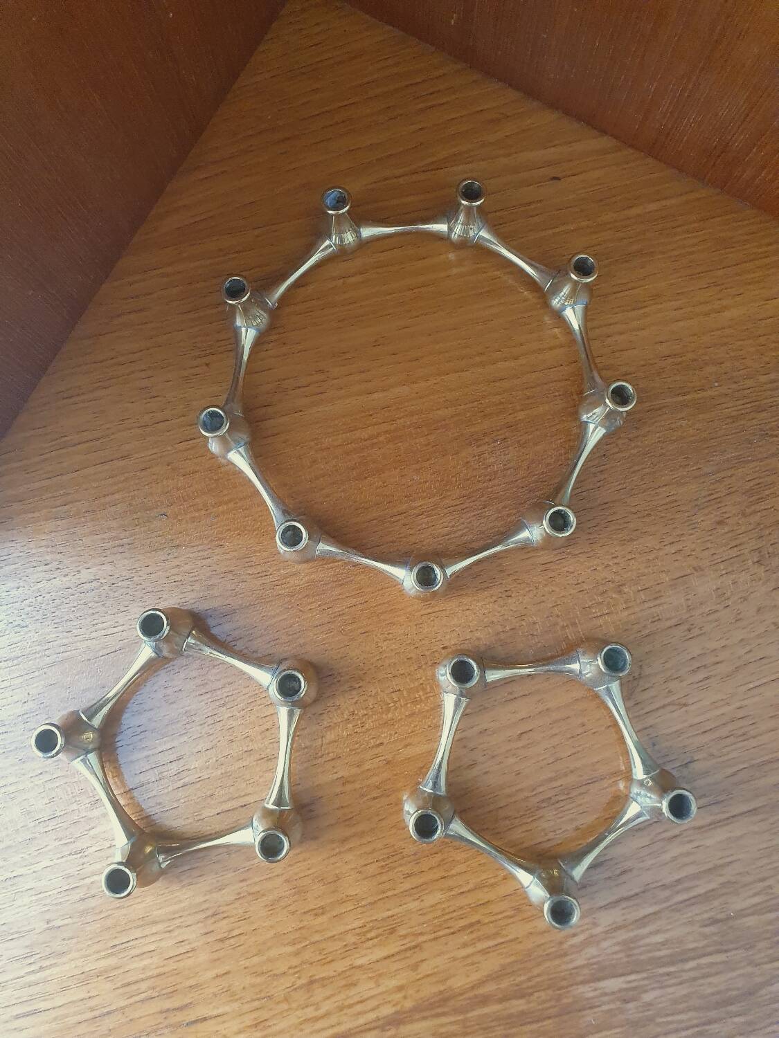 Vintage set 3 Danish Design brass candle holder by Jens Quistgaard