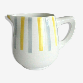 Ceramic water pot sarreguemines etoile patterns gray and yellow stripes service etoile