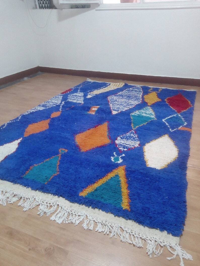 Berber design rug - blue touch - handmade Moroccan rug - 241x165 cm
