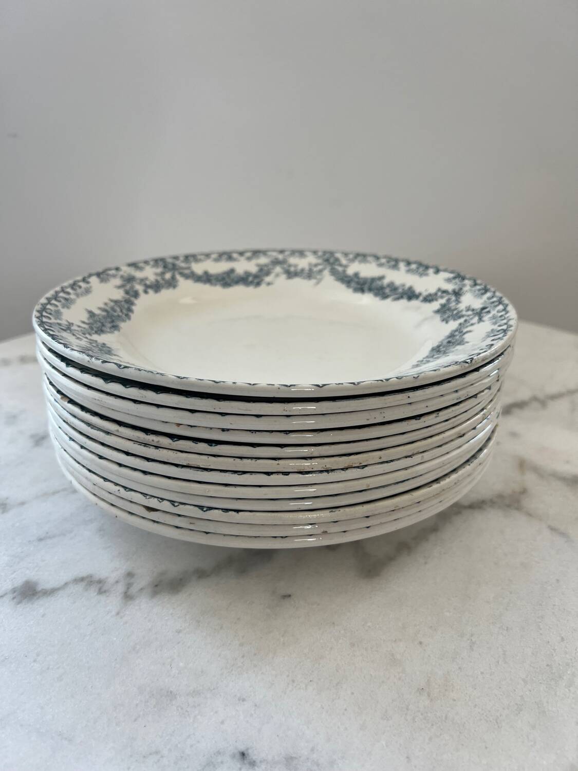 Set of 9 Longwy Earthenware Dinner Plates - Marie-Thérèse Model