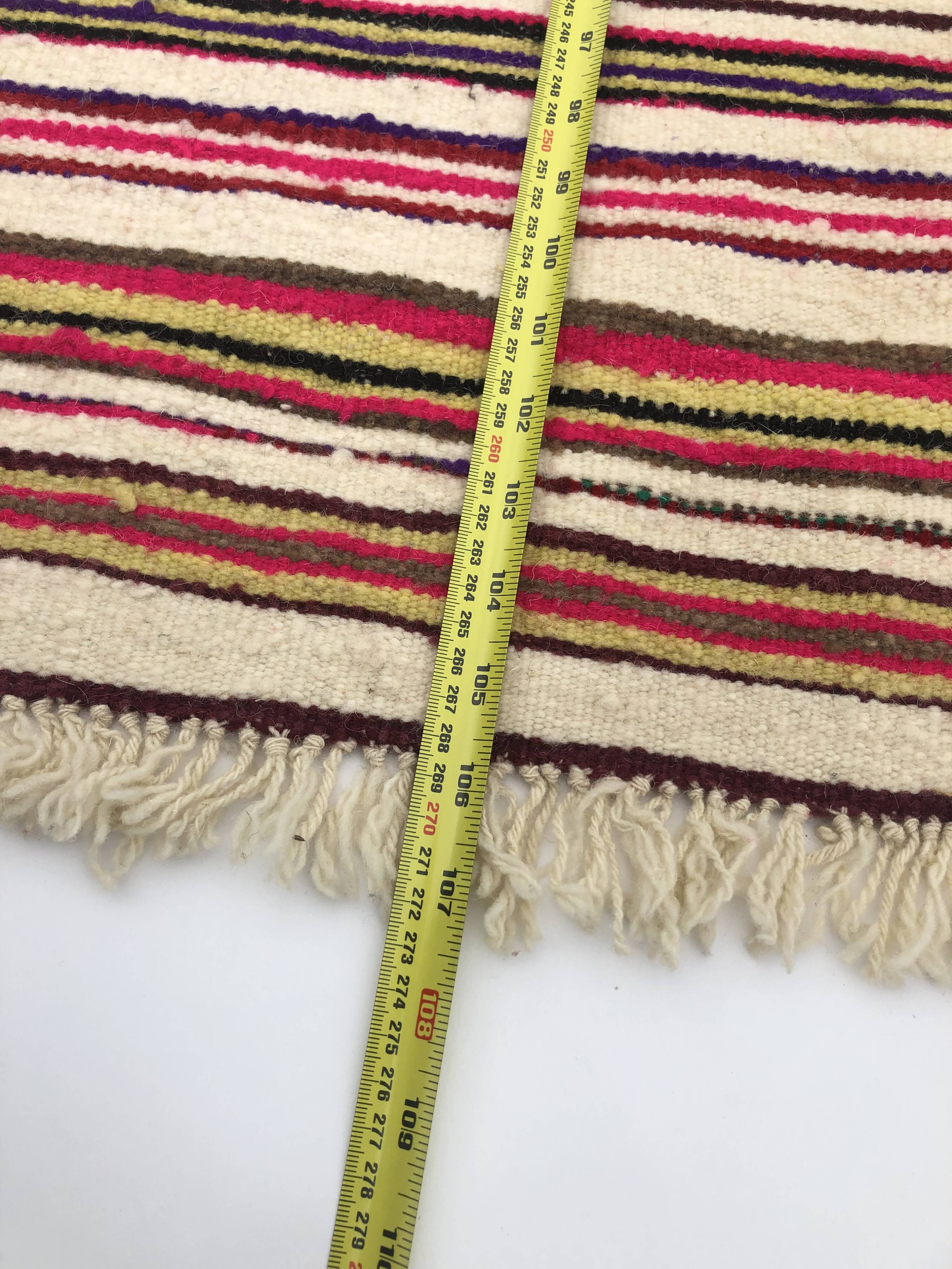 XL Handmade Striped Vintage North African Berber Antique Carpet - Area Rug 272x180