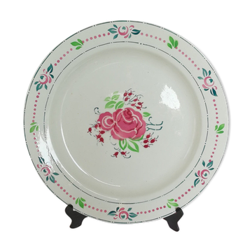 Plat Boch Frères Fausta ancien rose fleurs vert au pochoir