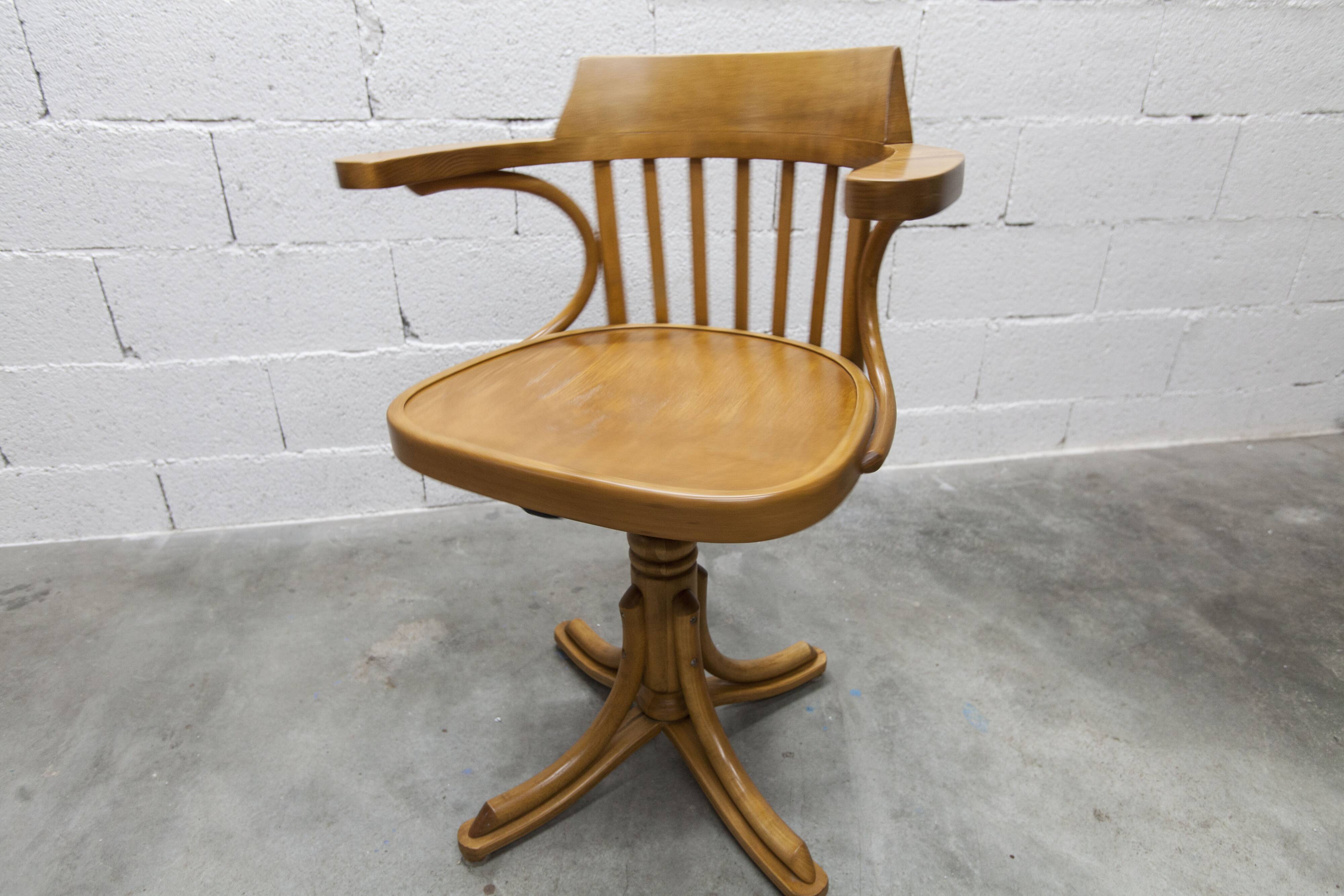 Scandinavian 1960s curved wood swivel office chair
