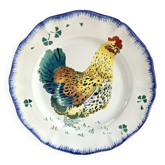 Flat plate the hen earthenware Luneville series the roosters