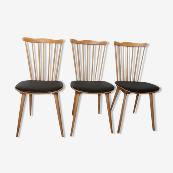 3 chaises Baumann v5 skaï noir hêtre clair