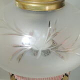 Charleston pendant lamp / engraved and frosted glass and glass bead fringe / vintage
