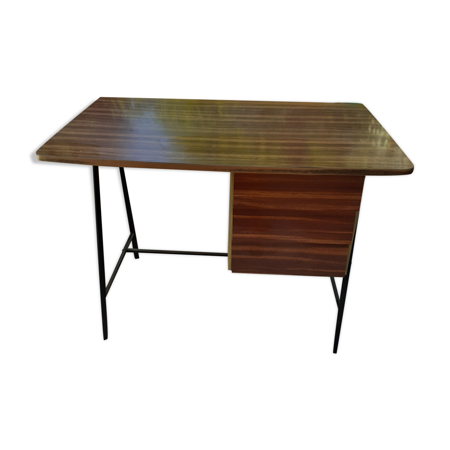 Office of the Years 1970. In formica and structure in black metal. 3 drawers.