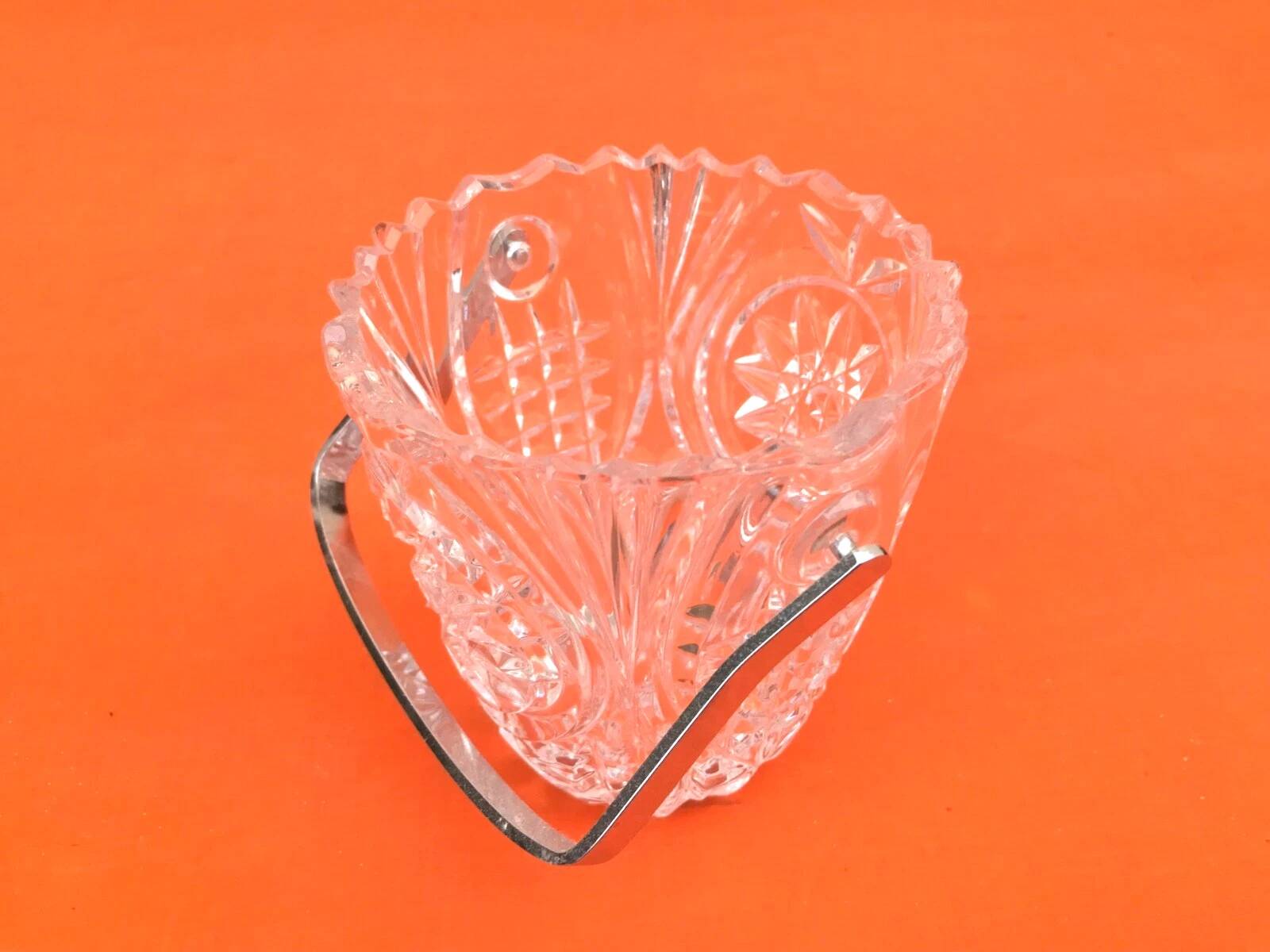 1970s Ice bucket, cut crystal with geometric design