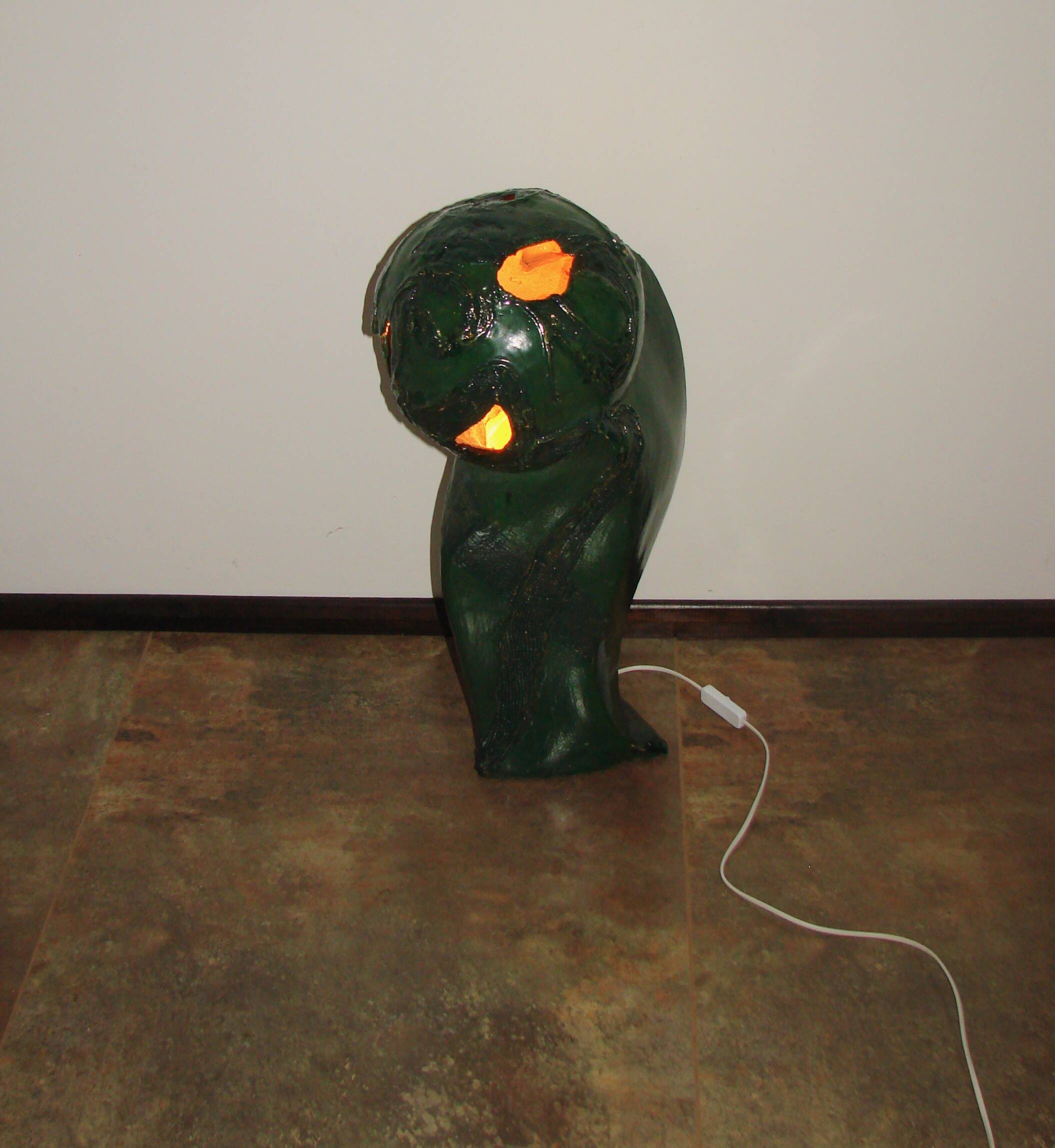 ‘Head’ sculpture lamp, glazed ceramic, vintage, Poland, 20th century