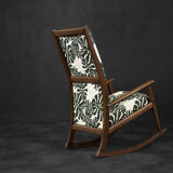 Vintage Mid-Century Danish Modern Rocking Chair in Wood and Monstera Leaf Pattern Fabric, 1960s