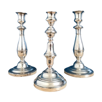 Lot of 3 silver metal candlesticks