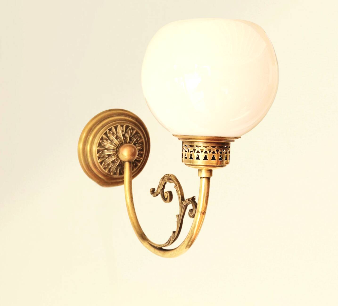 Pair of Napoleon III style brass and opaline wall lights