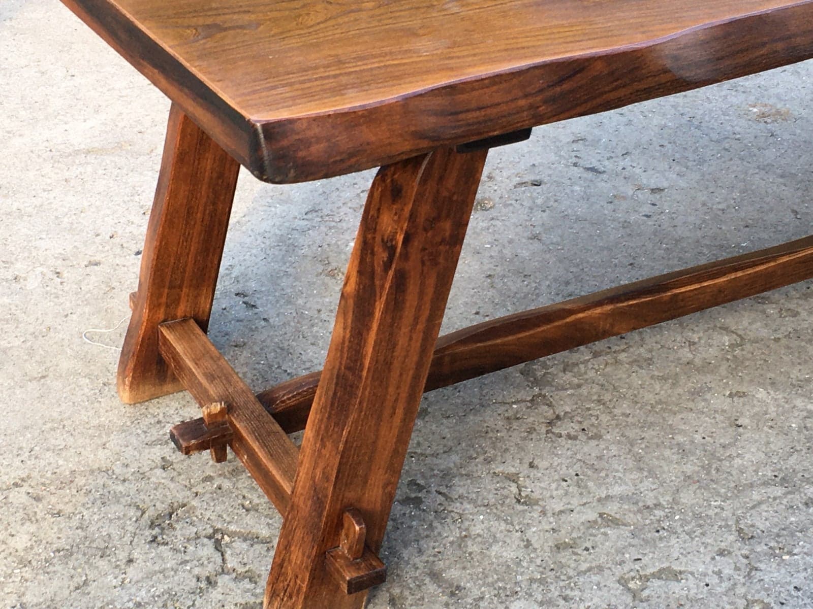 Aranjou brand table. Important solid elm dining table