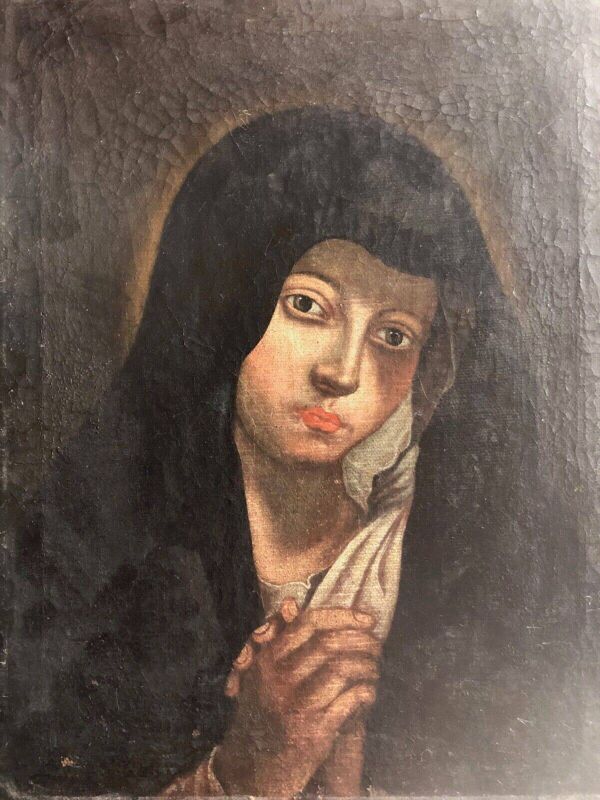 Vierge Marie peinture sur toile du XVIIe anonyme 49 cm par 38 cm école Italienne
