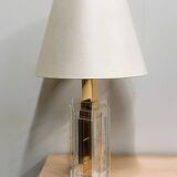 Large glamorous 1970s brass & lucite architectural table lamp