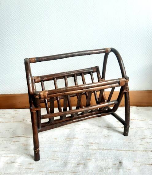 Vintage rattan magazine rack, 1970s