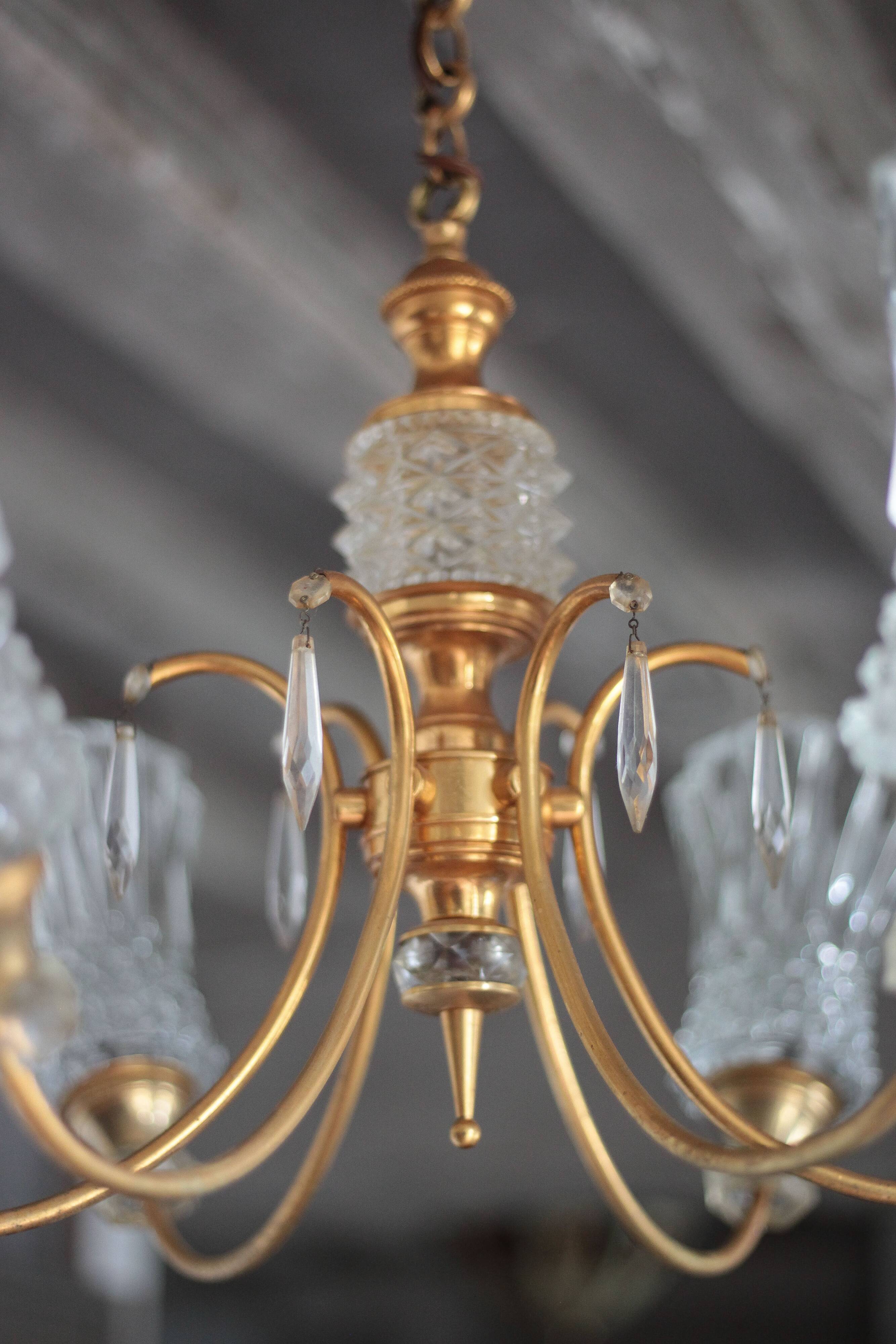 Vintage pendant light, brass pendant light with glass globe, 6-light chandelier