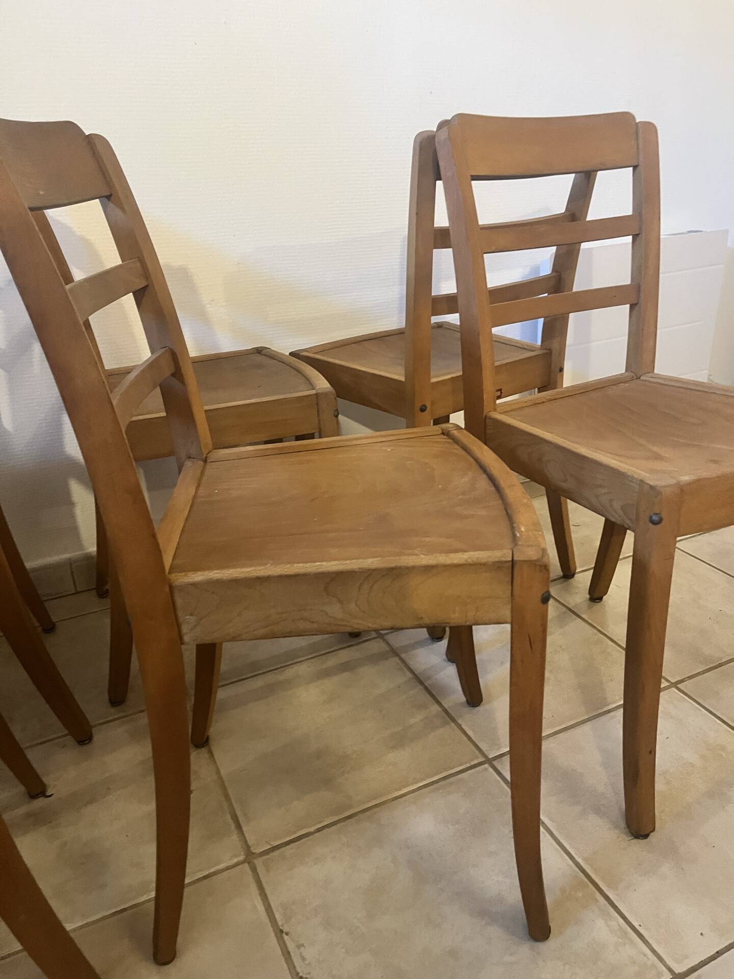 Set of 6 vintage wooden chairs — Monobloc licence assem