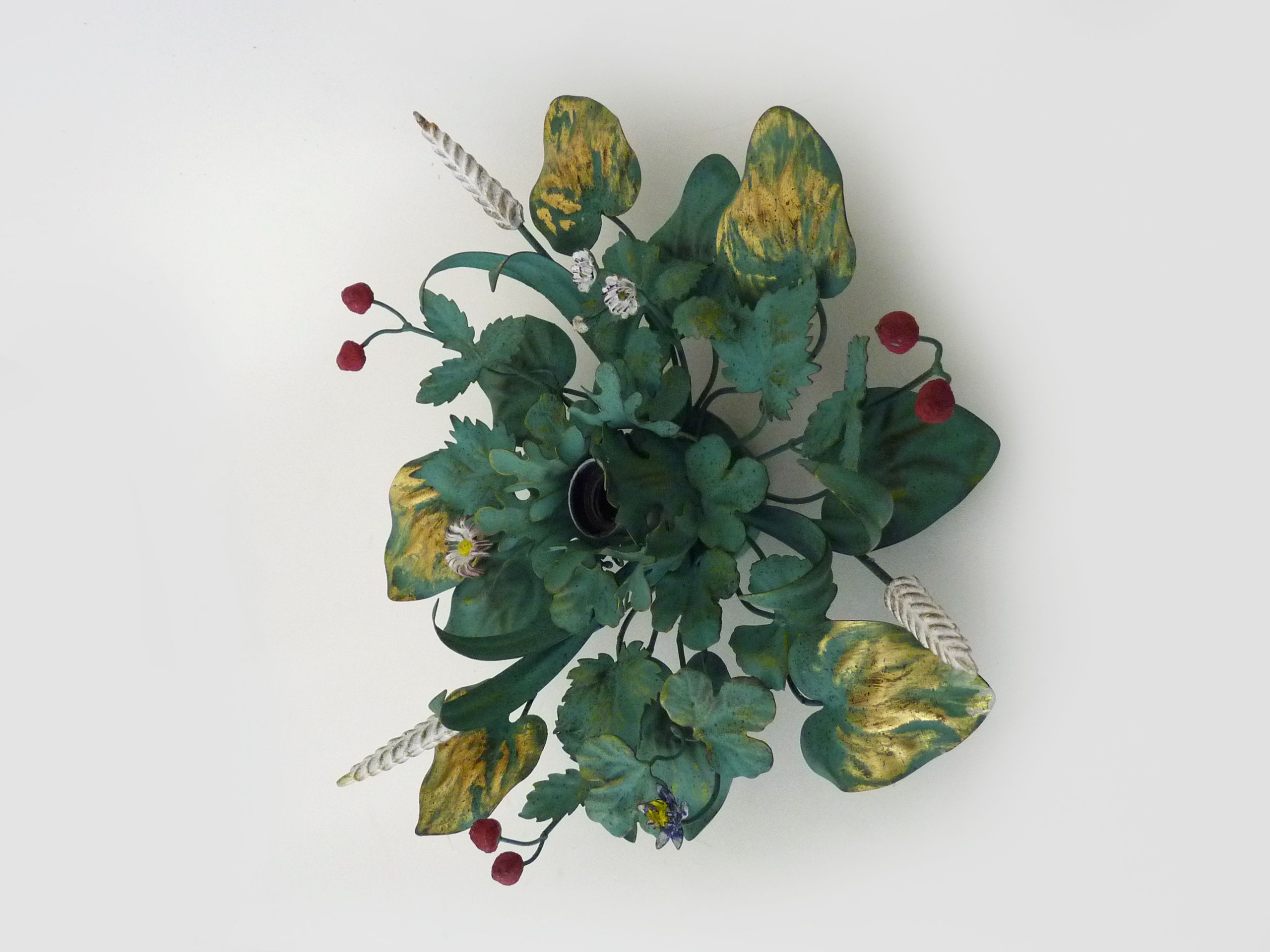 Ceiling lamp or wall lamp with painted metal foliage, ear of wheat. Year 70 80