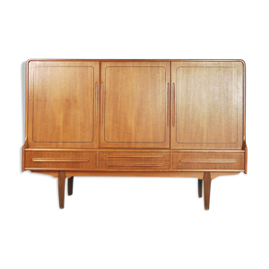 Vintage Danish Teak High Sideboard with Rounded Edges and Cutlery Handles by NIHK , 1950s