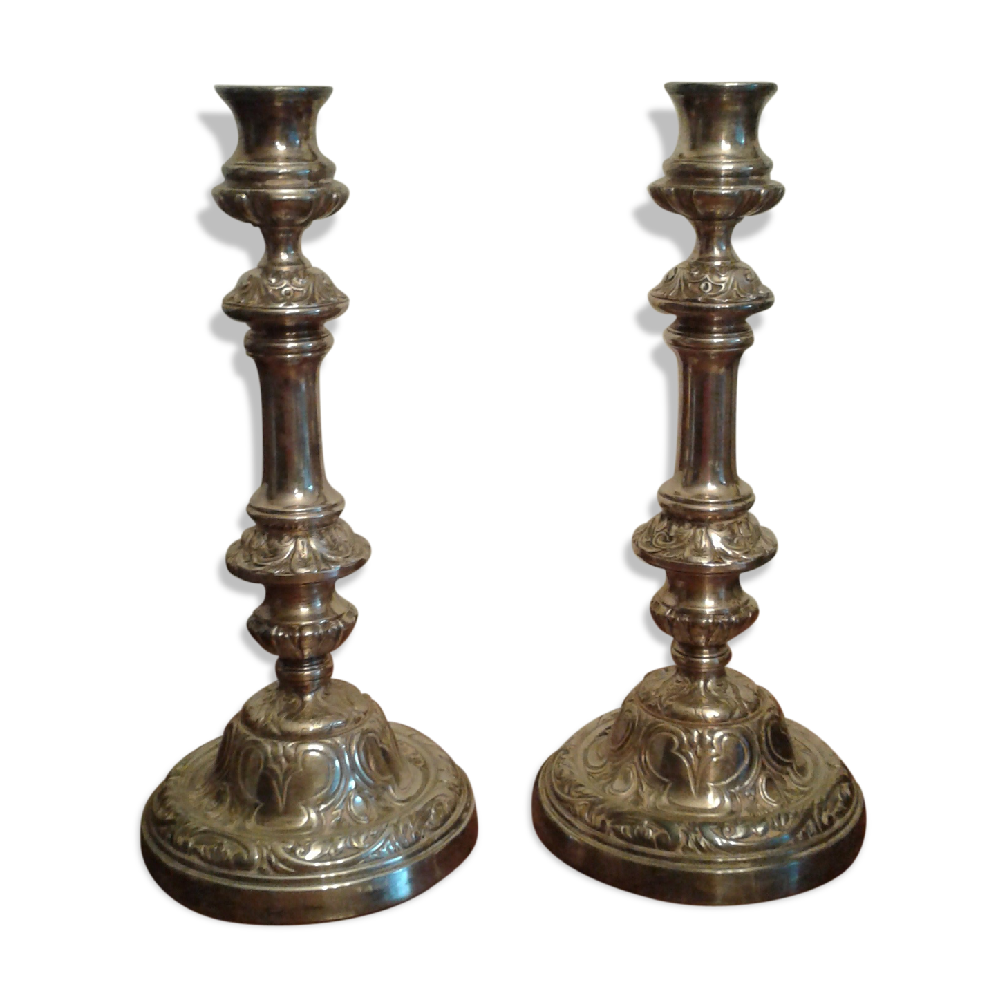 Pair Silver bronze bougeoirs. Loui XIV style. late 19th