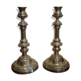 Pair Silver bronze bougeoirs. Loui XIV style. late 19th