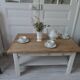 Coffee table made from a vintage table, pearl gray patina, wooden top.