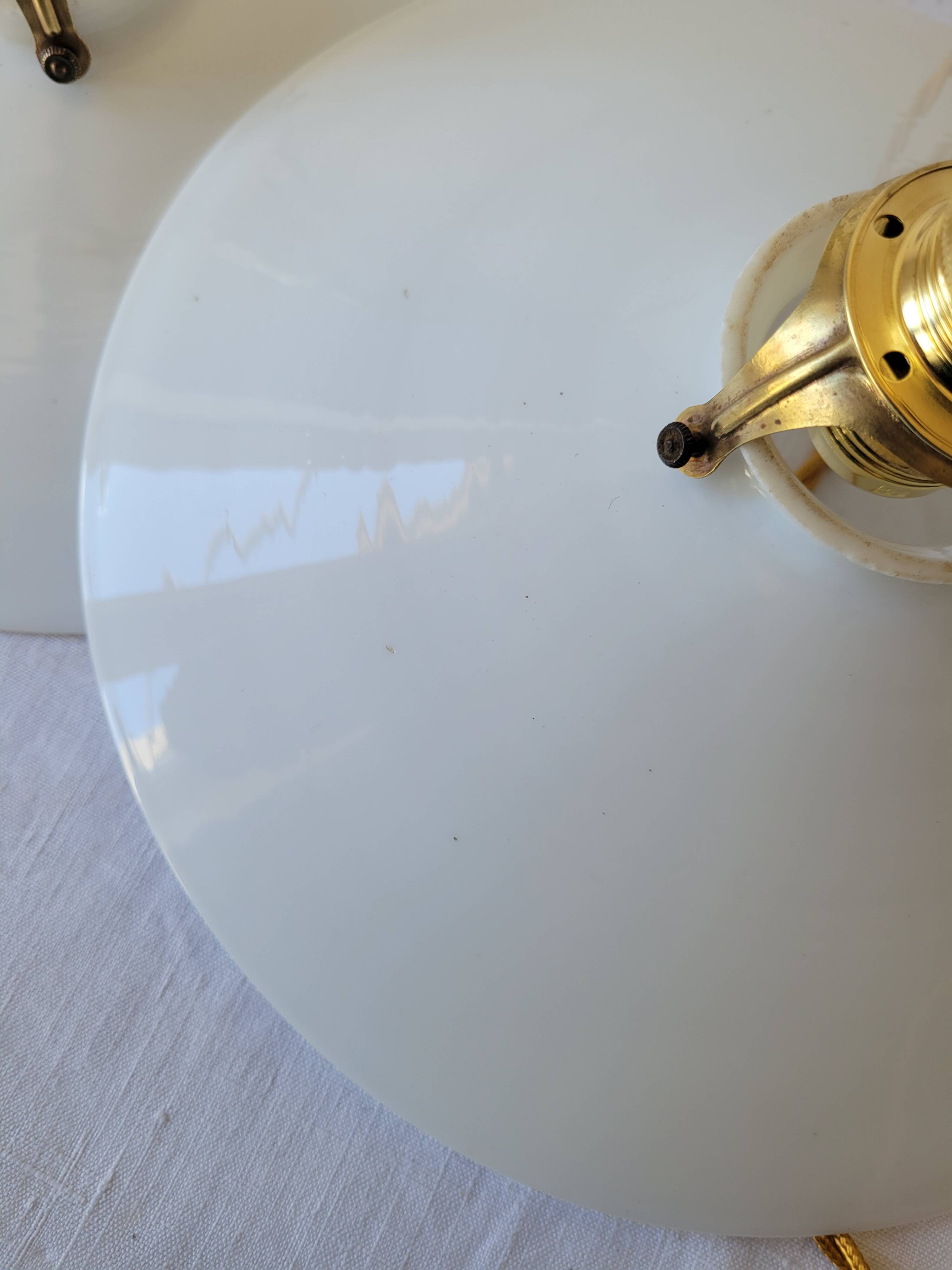 Duo of white opaline pendant lights