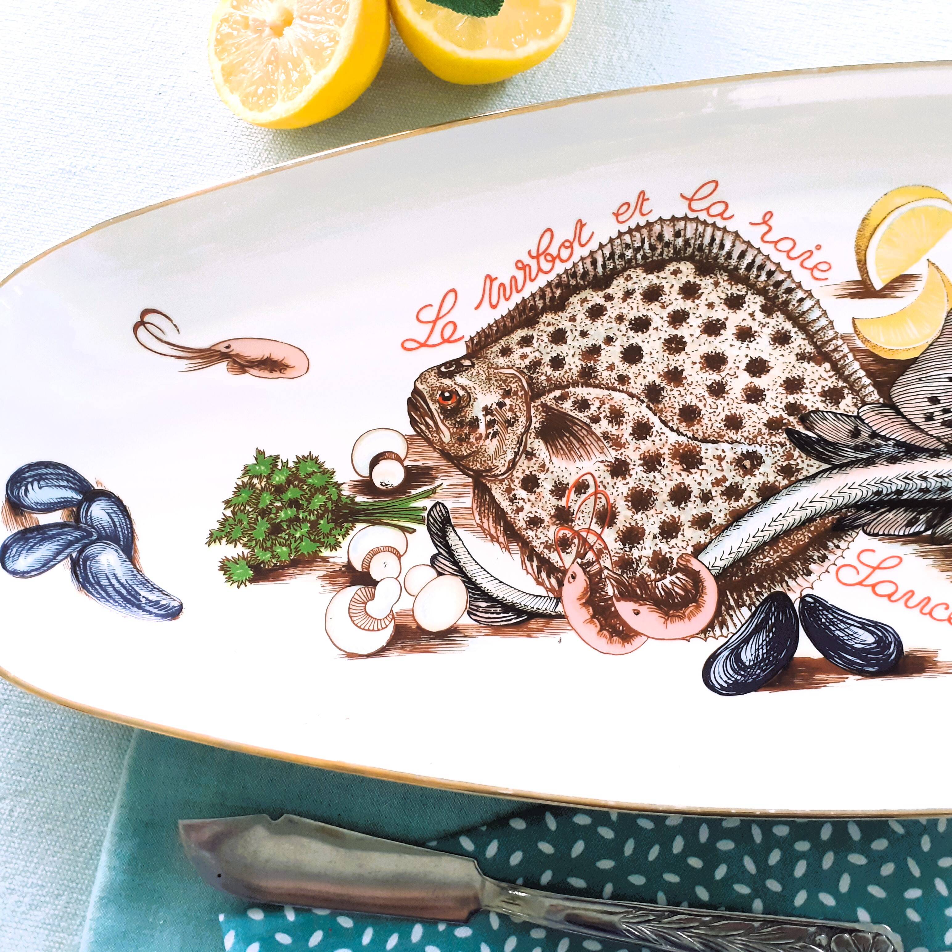 Extra Long, Fish Platter. Rare, Turbot and Skate, Fish Banquet Table Centerpiece.