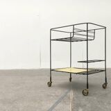 Minimalist perforated metal serving trolley in mid-century style, 1960s.