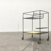 Minimalist perforated metal serving trolley in mid-century style, 1960s.
