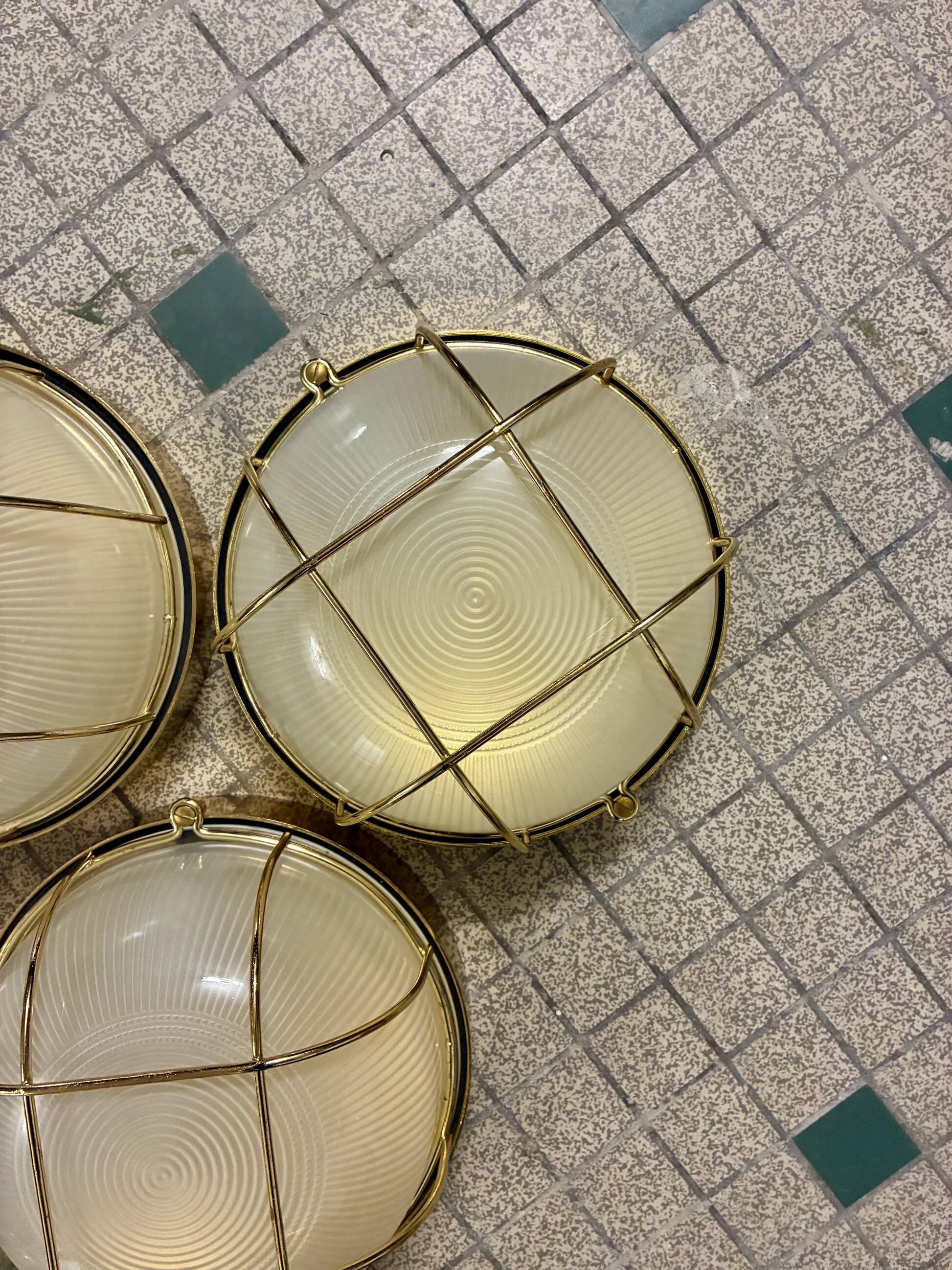 Industrial wall lights in glass and metal - 1970.