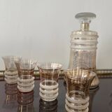 Carafe liqueur service with 8 gilded crystal glasses from the 1930s