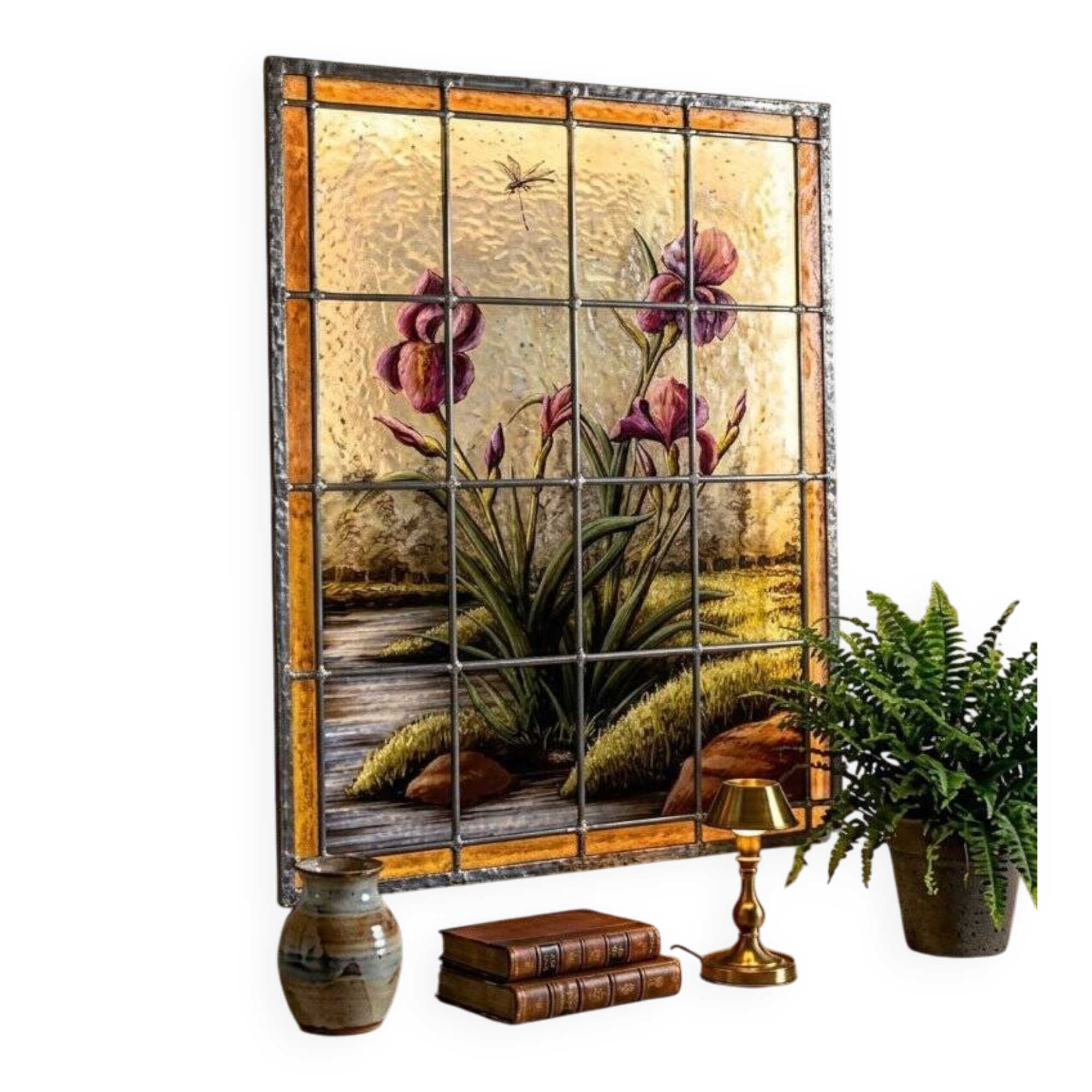Stained glass "vegetation with irises"