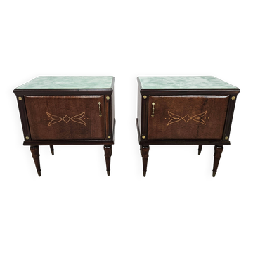 Pair of 1960s oak bedside tables with glass tops