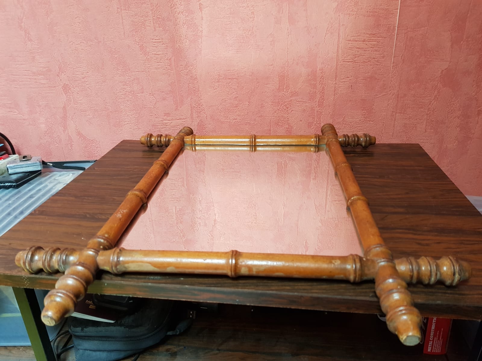 Old bamboo style wooden mirror 44x53 vintage