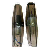 Pair of smoked glass wall lights from the 70s