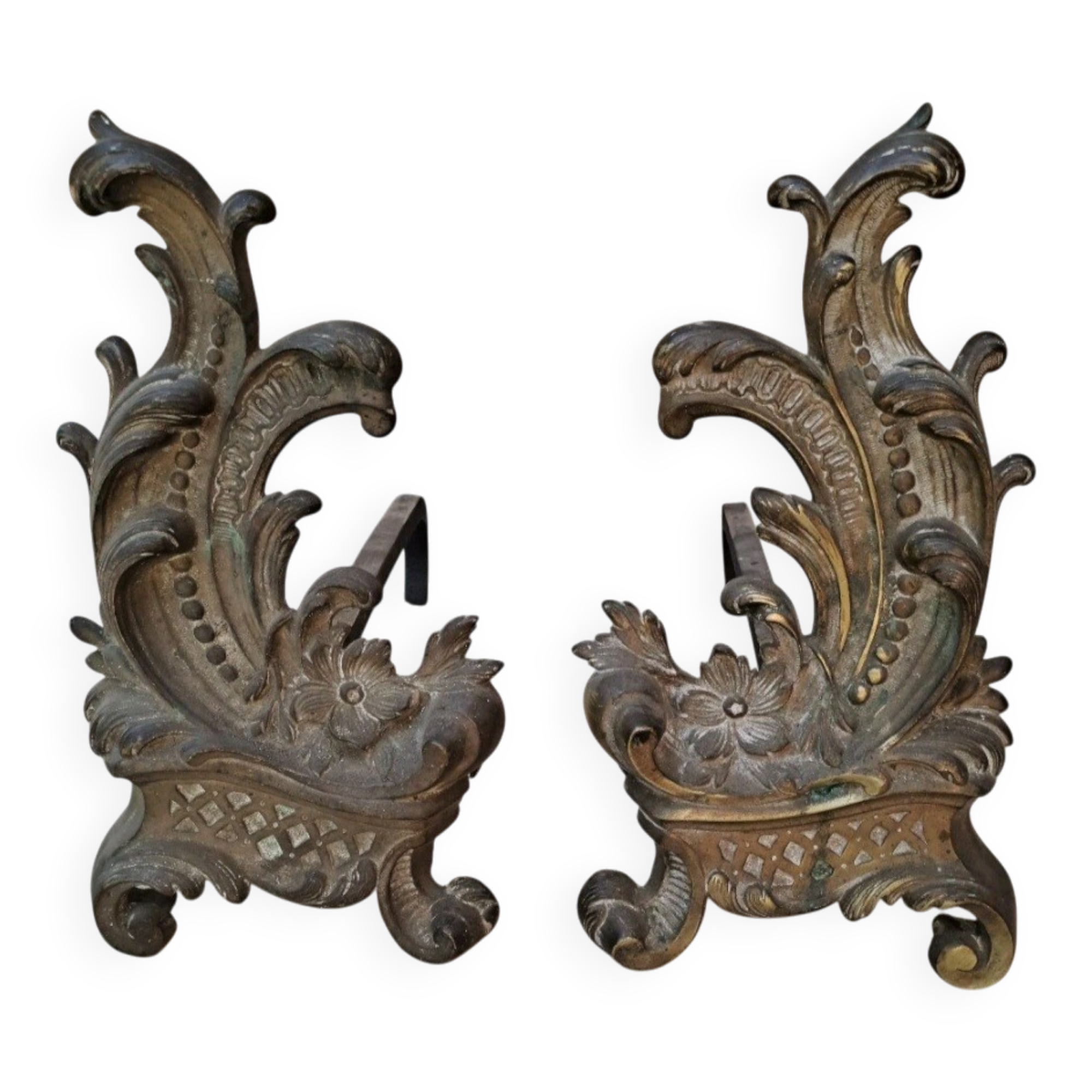 Pair of bronze andirons